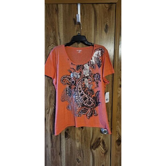 NWT Kim Rogers coral Paisley printed tee - Picture 1 of 6